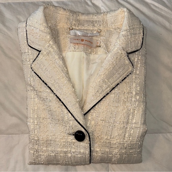Tory Burch Ivory Plaid Tweed Oversized Blazer Size 10 - Picture 6 of 6
